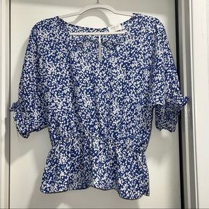 Blue floral print blouse